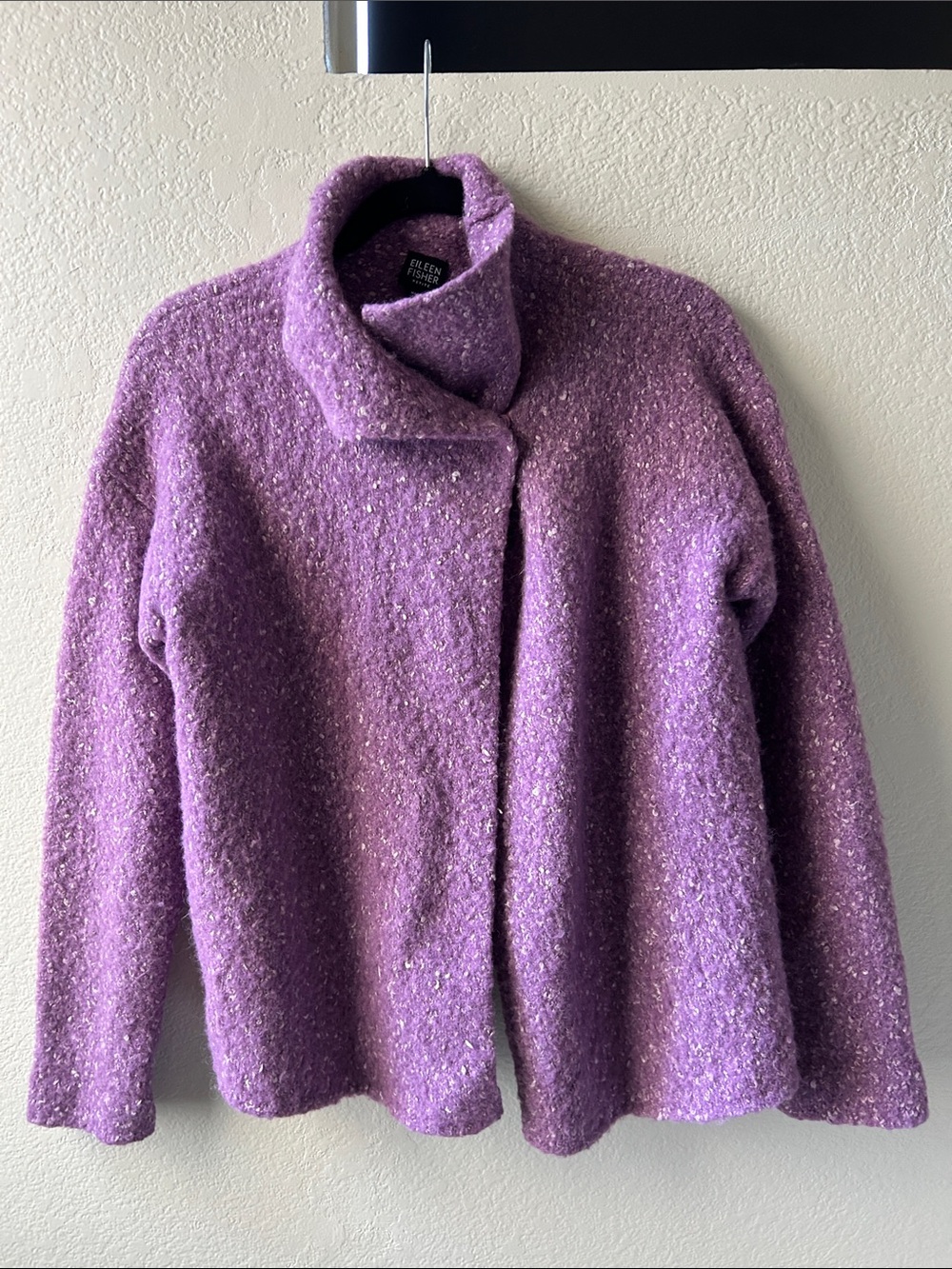 Eileen Fisher Lavender Bouclé Open-Front Cardigan Alpaca Wool Silk - Picture 5 of 6